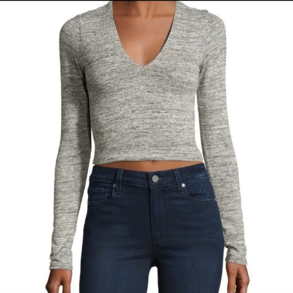 Alice + Olivia Tops - Alice + Olive Crop Long Sleeve Heather Grey L NWT